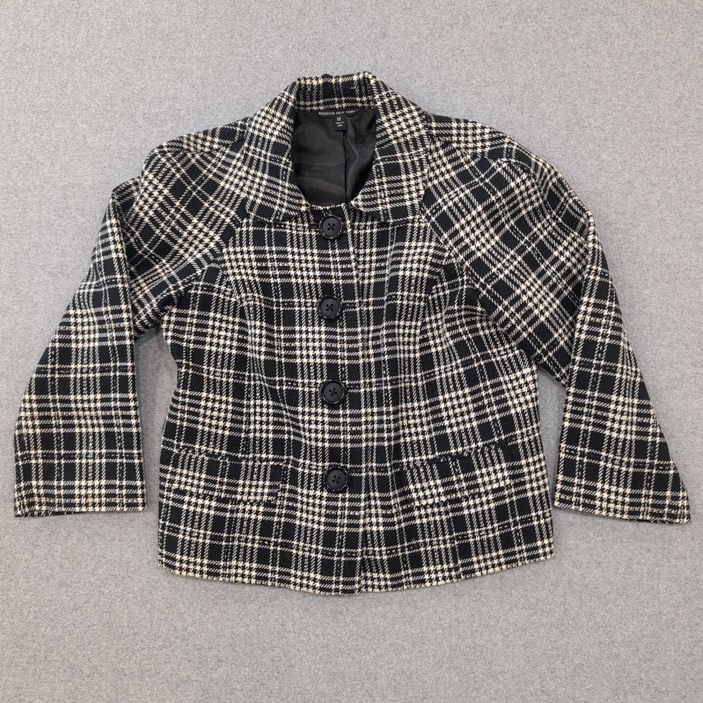 Briggs New York Houndstooth Blazer Jacket Black White Career Work Sz 12 - Picture 2 of 6